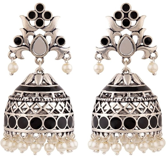 Trendy Jewels Jewelry - Trendy Jewels Silver and Black Jhumka Earrings